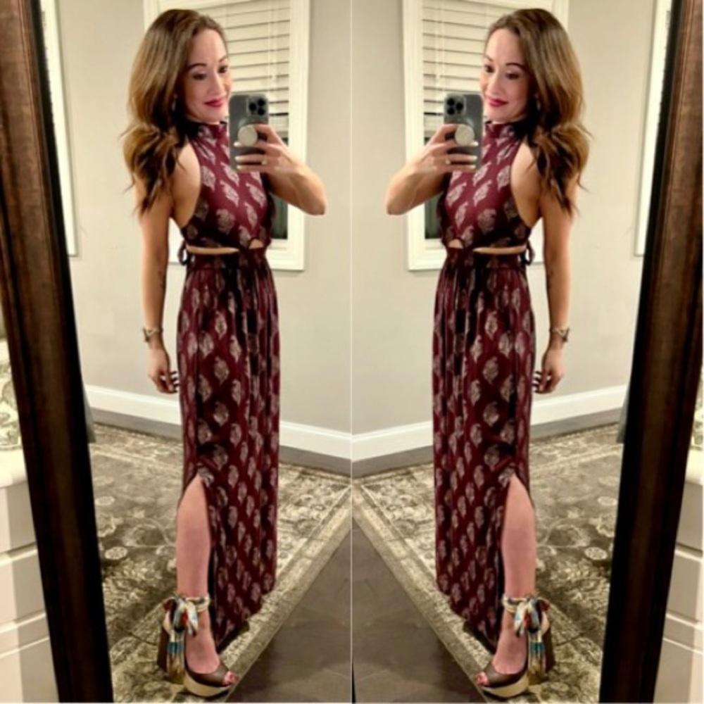 Gorgeous Maroon Boho Halter Jumpsuit w/ Cutouts